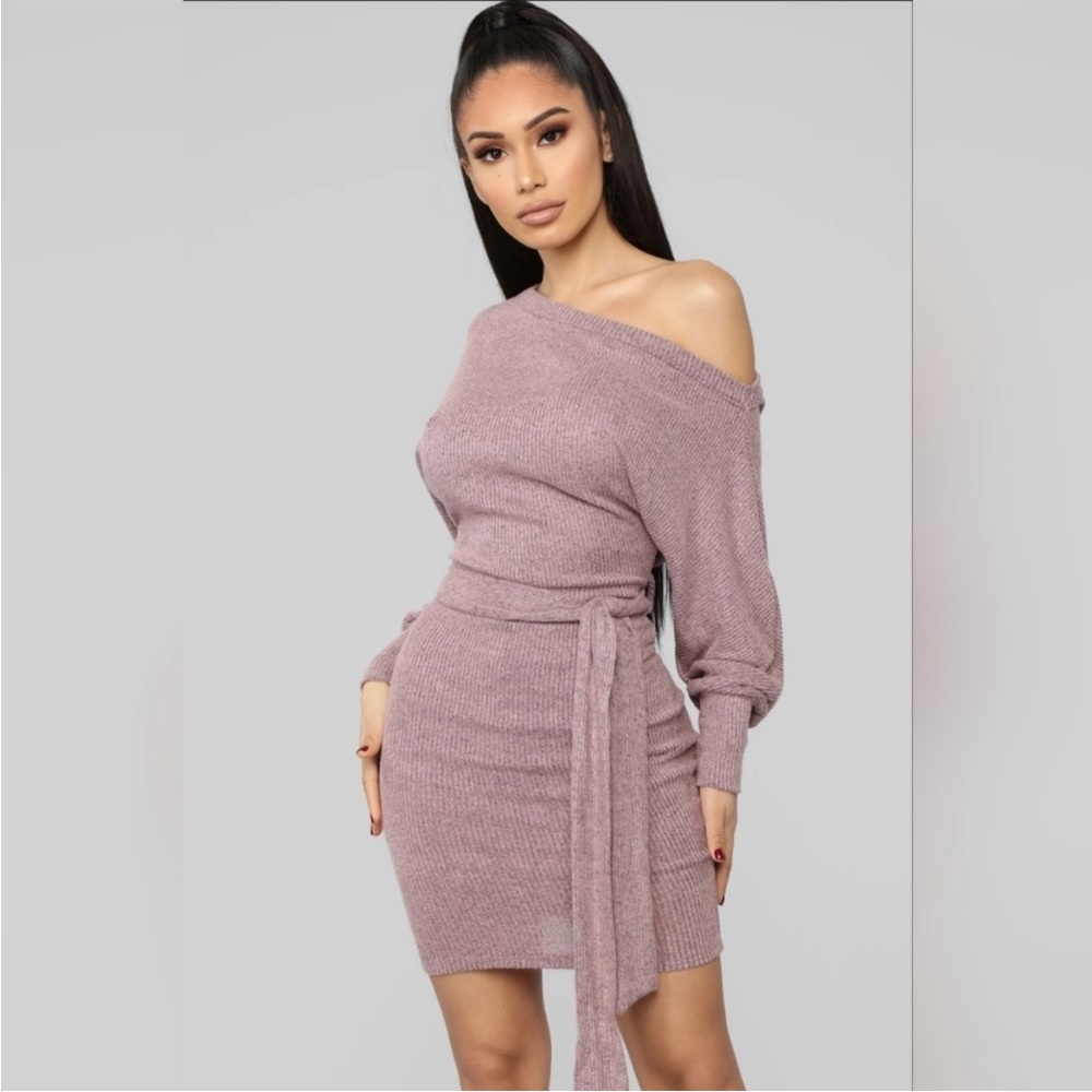 Fashion Nova Forever Mine Off Shoulder Sweater Dress Pink